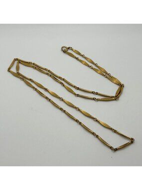 Vintage Marquis Bar Link Chain Necklace 36” Gold Tone Elegant Retro Jewelry